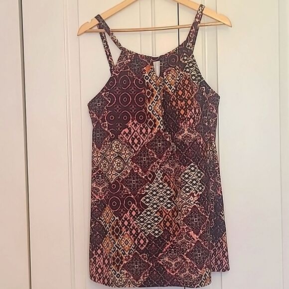 Coldwater Creek One Piece Swim Dress Multicolored Patchwork Print Size 12 - Picture 1 of 14